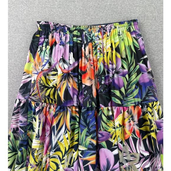 Elie Elie Tahari Skirt Small Tropical Floral Print Tiered Midi Pleated Flounce - Picture 9 of 15